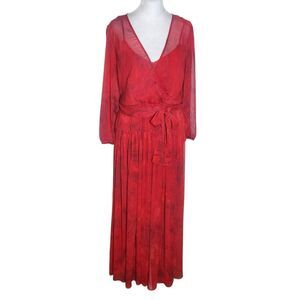 Calvin Klein Red Maxi Dress Size 8 Red Print Wrap Look Dress